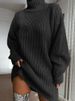 Women Turtleneck Oversized Knitted Dress Autumn Solid Long Sleeve Casual Elegant Mini Sweater Dress Winter Clothes_ecoleips.com