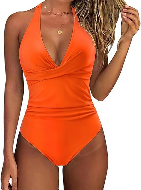 Women's Clothing One Piece Swimsuit Women's Fashion Sexy Halter Neck Lace Up Swimsuit Cross Backless Swimsuit_ecoleips.com