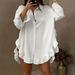 Women's Clothing New Size Women's Solid Color Loose Ruffled Hem Loose Shirt_ecoleips.com