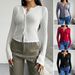 DiYun Foreign Trade 2024 Autumn/Winter Women's Clothing Y2K Solid Color Slim-Fit Cardigan Buttoned_ecoleips.com