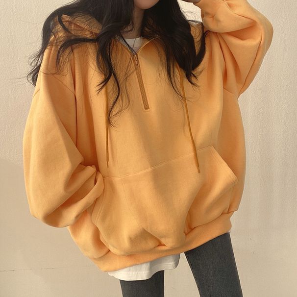 Women's Trendy Pullover Hooded Sweatshirt Long Style Korean Fashion Loose Fit Spring Autumn Winter Fleece Lining Thin Korean Style_ecoleips.com