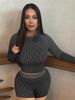 Women's Clothing Fashion Printing Slim Sexy Elastic Long Sleeved Round Neck Top Trousers Suit Women's Clothing_ecoleips.com