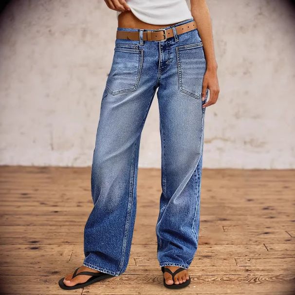 Women's Clothing High-Waisted Wide Leg Jeans Washed Gradient Retro Loose Fit Casual Denim Spring/Autumn Wear_ecoleips.com