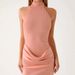 Elegant Satin Slip Dress With Halter Neck Tie-Front Detail - Solid Color Bodycon Midi Dress For Women_ecoleips.com