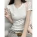 Bow Embroidered Short-sleeved T-shirt Summer New Slim-fitting Front Shoulder Sweet And Spicy Round Neck Bottoming Top_ecoleips.com