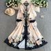 Women’s Clothing Palace Style Stand Collar Lantern Sleeve Dress For Women Summer Single Breasted Waist Slim Print Long Skirt_ecoleips.com