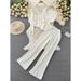 Women's Fashion Knitted Two-Piece Set Long Sleeved Stand Collar Sweater And Wide Leg Pants Loose Fit For Spring And Autumn_ecoleips.com