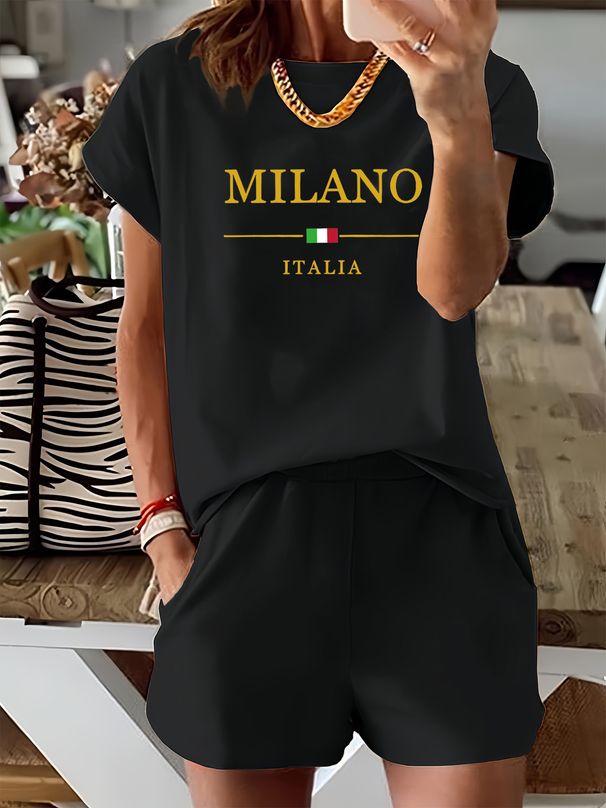 Women’s 2 Piece Outfit Set – Oversized Graphic T-Shirt And Biker Shorts Matching Set, Casual Summer Lounge Tracksuit For Daily Wear-292_ecoleips.com