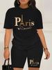 Summer Women's Casual And Fashionable Parisian Style Printed Loose T-shirt+shorts Two-piece Sportswear Suitable For Daily Wear-116_ecoleips.com
