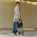 Women's Curved Edge Frayed Hem Jeans Two Tone Color Block Casual Cotton Denim Jeans With Belt Spring/Autumn Summer Collection_ecoleips.com