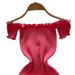 Women's Pink Off Shoulder Sundress Short Sleeve Ruffle Trim Button Stretchy Knit Bodycon Mini Dress Sweethot Summer Party Dress_ecoleips.com