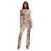 Women's Animal Print Color Block Stretch Sportswear Set With Hooded Jacket And Trousers American Style_ecoleips.com