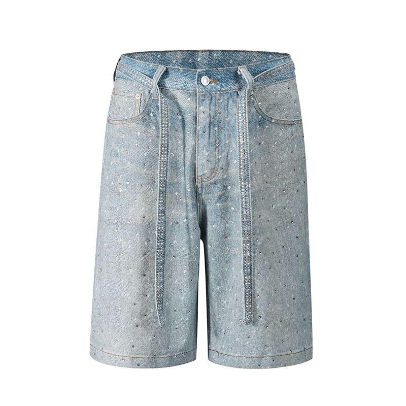 Women's Clothing Washed Diamond Belt Denim Shorts Jeans_ecoleips.com