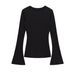 Stylish Ribbed Flare T-Shirt For Women - Soft & Comfortable, Versatile Casual Wear, Loose Fit, Long Sleeve, Round Neck (Pink/Black/Brown, S/M/L)_ecoleips.com