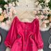 Women's Clothing Fashionable Outfit White Rose Red Jumpsuit Autumn Retro Single Breasted Slim Short Jeans Trend_ecoleips.com