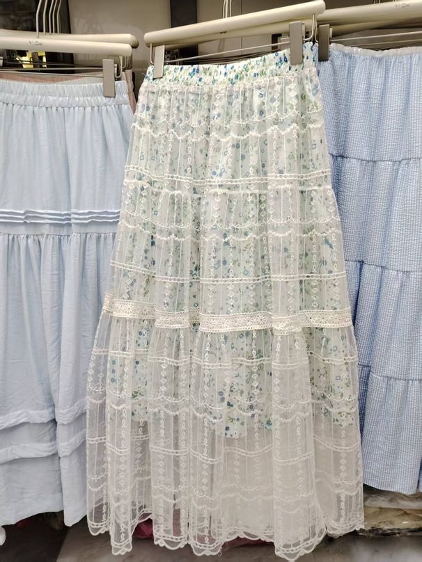 Verve Fashion Elastic High Waist Heavy Embroidery Floral Mesh Patchwork A-line Skirt Spring Summer Women's New 2025_ecoleips.com