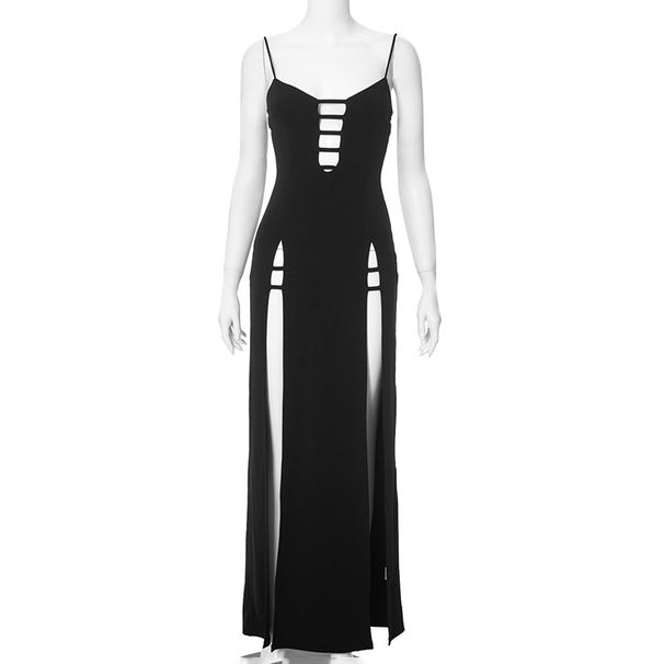 Women's Sexy Slim High-Waisted Dress M24DS221 European American Style Cross-Border Summer New Hollow out Suspender Long Gown_ecoleips.com