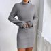 Women's Clothing Dress Fashionable Slim Knitted High Collar Solid Color Hip Wrapped Knitted Dress_ecoleips.com