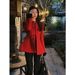 Women's Clothing High End And Beautiful Rich Girl Christmas And New Year Outfit Red Waist Skirt Woolen Coat Winter_ecoleips.com