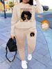 Women's Autumn And Winter Hip-hop Casual Street Personality Pattern Printed Round Neck Sweatshirt+sports Pants Set-590_ecoleips.com