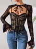 Sexy Lace Mesh Two Piece Hot Girl Camisole Vest Design See Through Backless Long Sleeved Shawl_ecoleips.com