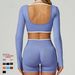 Women's Seamless Color Block Yoga Top Long Sleeve Faux Two Piece Slim Fit Running Sports Fitness T-Shirt 9245_ecoleips.com