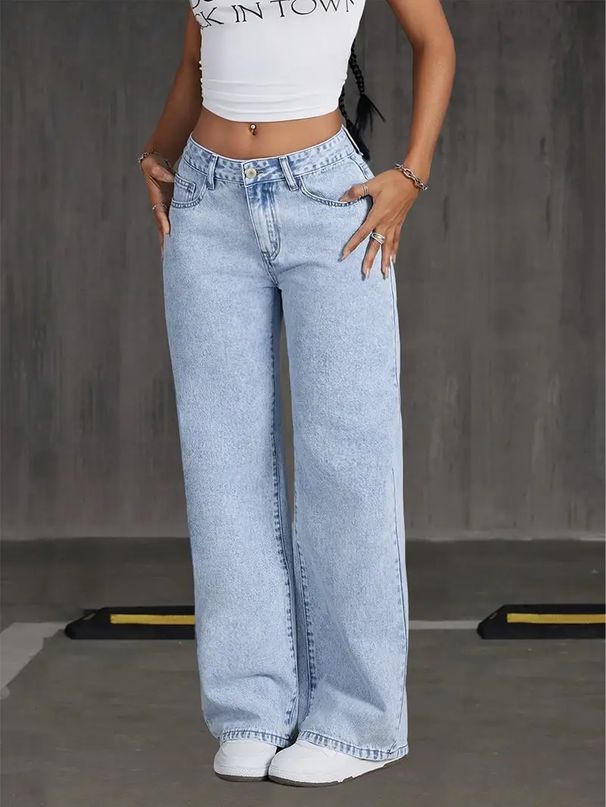 Women's Clothing Wide Leg Jeans Fashionable Simple Slim Fitting Versatile Design Techniques_ecoleips.com
