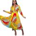 Women's Lapel Long Sleeve High Waist Slim Large Size Printed Casual Skirt Dress_ecoleips.com