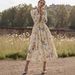 Retro Casual Women's V Neck Long Sleeve Dress Printed Thin Lanon Fabric For Summer Fashionable England Style_ecoleips.com