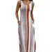 Summer Women's Striped Print U Neck Sleeveless Vest Long Dress_ecoleips.com