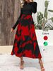 Women's Elegant Floral Casual Round Neck Long Sleeve Dress, Patchwork Ruffle Design, Perfect For Fall & Winter Daily Wear_ecoleips.com