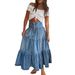Bohemian A-Line Layered Cake Denim Skirt for Women European And American Cross-Border Style 25 Years New Products 8922_ecoleips.com
