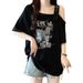 Plus-size American Retro Design Off-shoulder Short-sleeve T-shirt Women, New Summer Style, Loose Fit, Slimming And_ecoleips.com