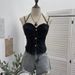 Women's Cowl Neck Padded Bralette Top Sexy Single Row Button Corset Crop Sleeveless Shirt_ecoleips.com