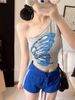 Hot Girl's Off-Shoulder Butterfly Print Short T-Shirt For Spring Summer With Chest Pads, Extremely Beautiful And_ecoleips.com
