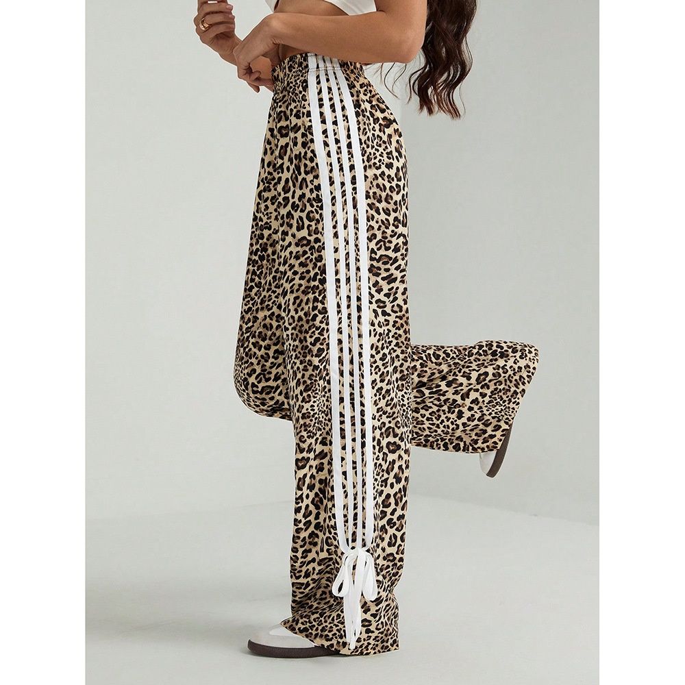 Color-Block Striped Casual For Women Summer New High-Waist Sports Loose Wide-Leg Long Pants_ecoleips.com
