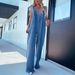 Women's V Neck Sleeveless Backless Washed Denim Jumpsuit Sexy Fashion_ecoleips.com