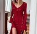 European And American Spice Girls Hollow-out Long Knitted Jacket Women's Design Sense Lotus Leaf Edge Lazy Wind Outside Flared Sleeve Dress_ecoleips.com