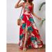 In Stock Foreign Trade Cross-Border Hot Selling European And American Tropical Print Thigh Split Strap Dress_ecoleips.com