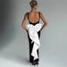 Women's Clothing Celebrity Style Black And White Contrast Sleeveless Dress Spring And Summer New Hot Girl Backless Pearl Bow Long Dress_ecoleips.com
