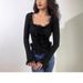 Women's Pure Alluring U Neck Brushed Lace Trim Flared Sleeve Knit Top Slim Fit Autumn Top Flattering Inner Layer_ecoleips.com