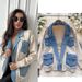 Women's Clothing Fashion Personality Knitted Patchwork Denim Jacket Women's Winter Loose Lazy Style Thickened Sweater Cardigan Top_ecoleips.com