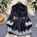 Women's Clothing Dress For Women With Bow Tie Neckline And Lantern Sleeves, Lace Splicing, Shiny Chiffon Skirt And Short Skirt_ecoleips.com