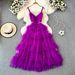 Women's Clothing Gauze Dress Sweet Fungus Edged Suspenders Slim Long Length Fairy Like Mesh Dress Toasting Suit_ecoleips.com
