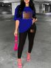 Women's Casual And Fashionable MELANIN Letter Pattern Printed Loose T-shirt+cropped Pants Two-piece Home Sportswear Daily Wear-411_ecoleips.com