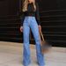 Women's Clothing High Waist Slim Fit Jeans Button Detailing Spring Flared Trousers Solid Color Regular Thickness_ecoleips.com