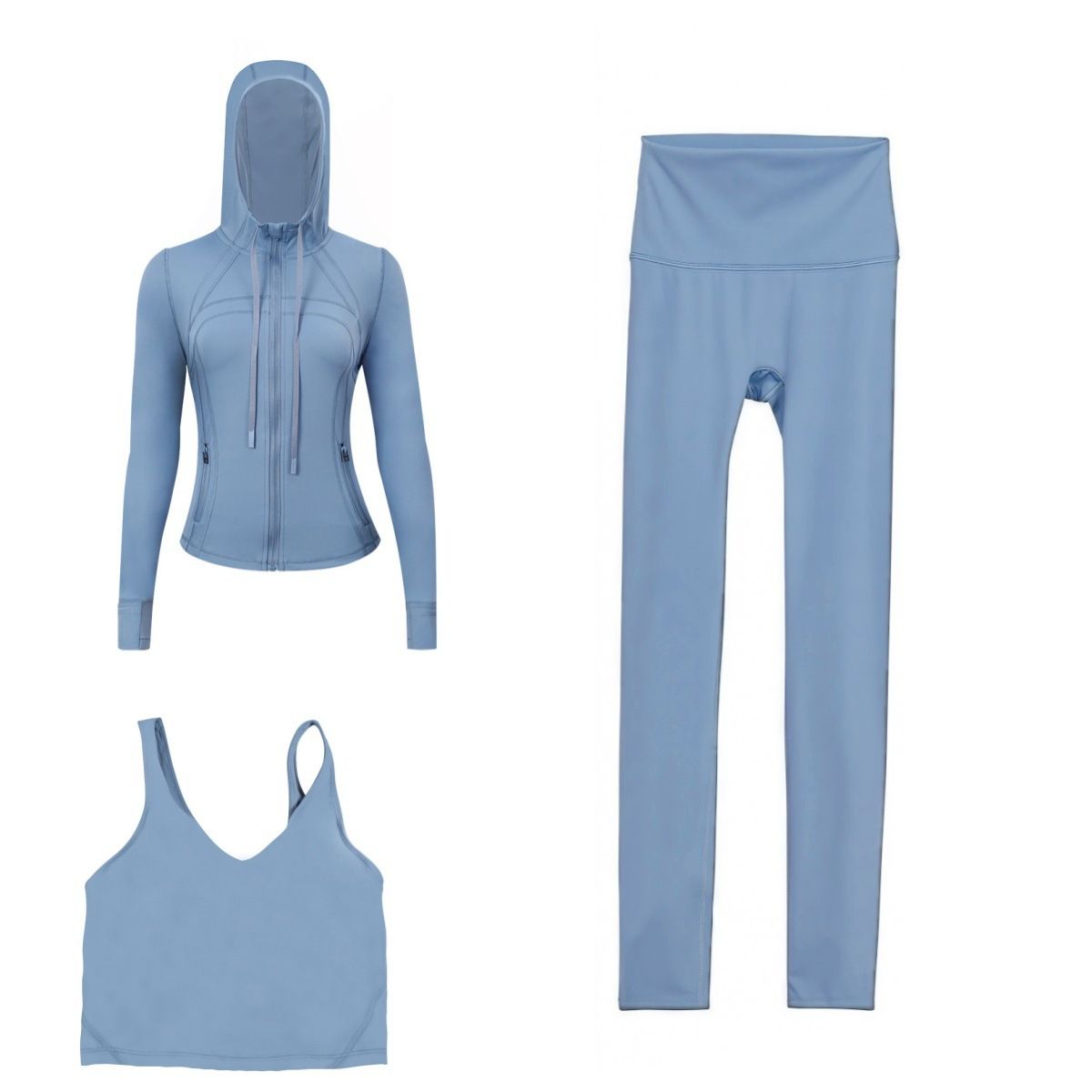 Women's Three Piece Sports Set Hooded Jacket U Back Bra Fitness Yoga Outfit Cropped Pants_ecoleips.com