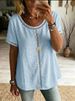 Spring/Summer Women's Solid Color Top With Lace Trim Hollow Out Fashion Short Sleeve New Arrival Wish_ecoleips.com