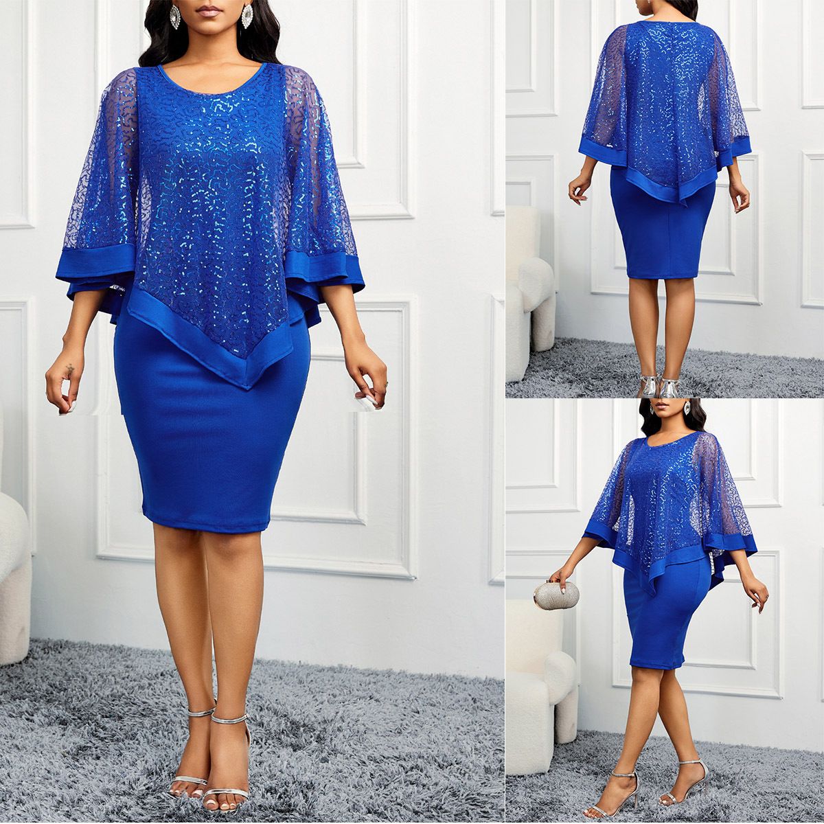 Women's Clothing Solid Color Shawl Sleeve Fashion Elegant Slim Hip_ecoleips.com