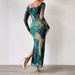 Women's Clothing Printing Pleated Sexy Tight Fitting Slit Square Neck One Line Dress_ecoleips.com